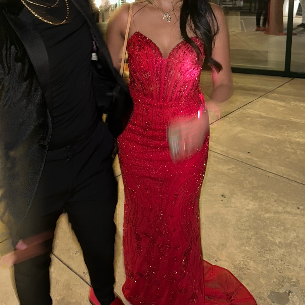 Elegant Red Strapless Gown